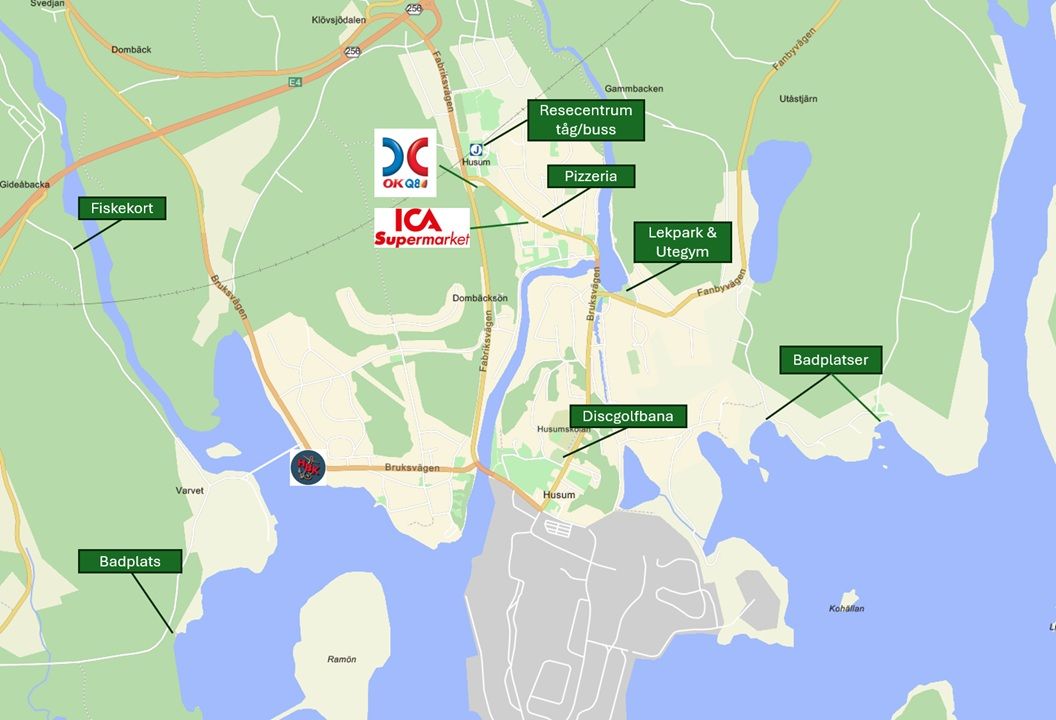 Karta över Husums samhälle